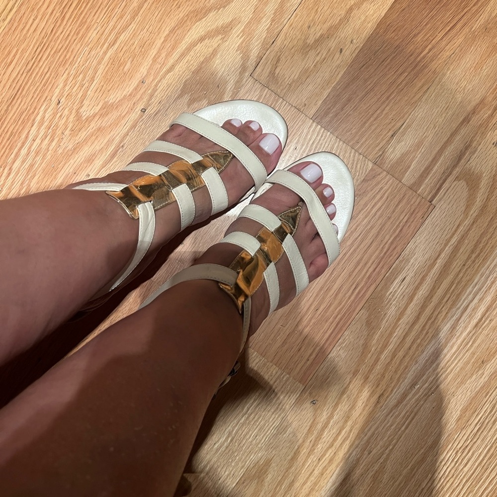 Fendi Cream and Gold Strappy Sandals
